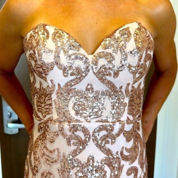 Bariano Rebecca Rose Gold Strapless Sequin Maxi Dress. Only Worn Once! - Picture 8 of 16